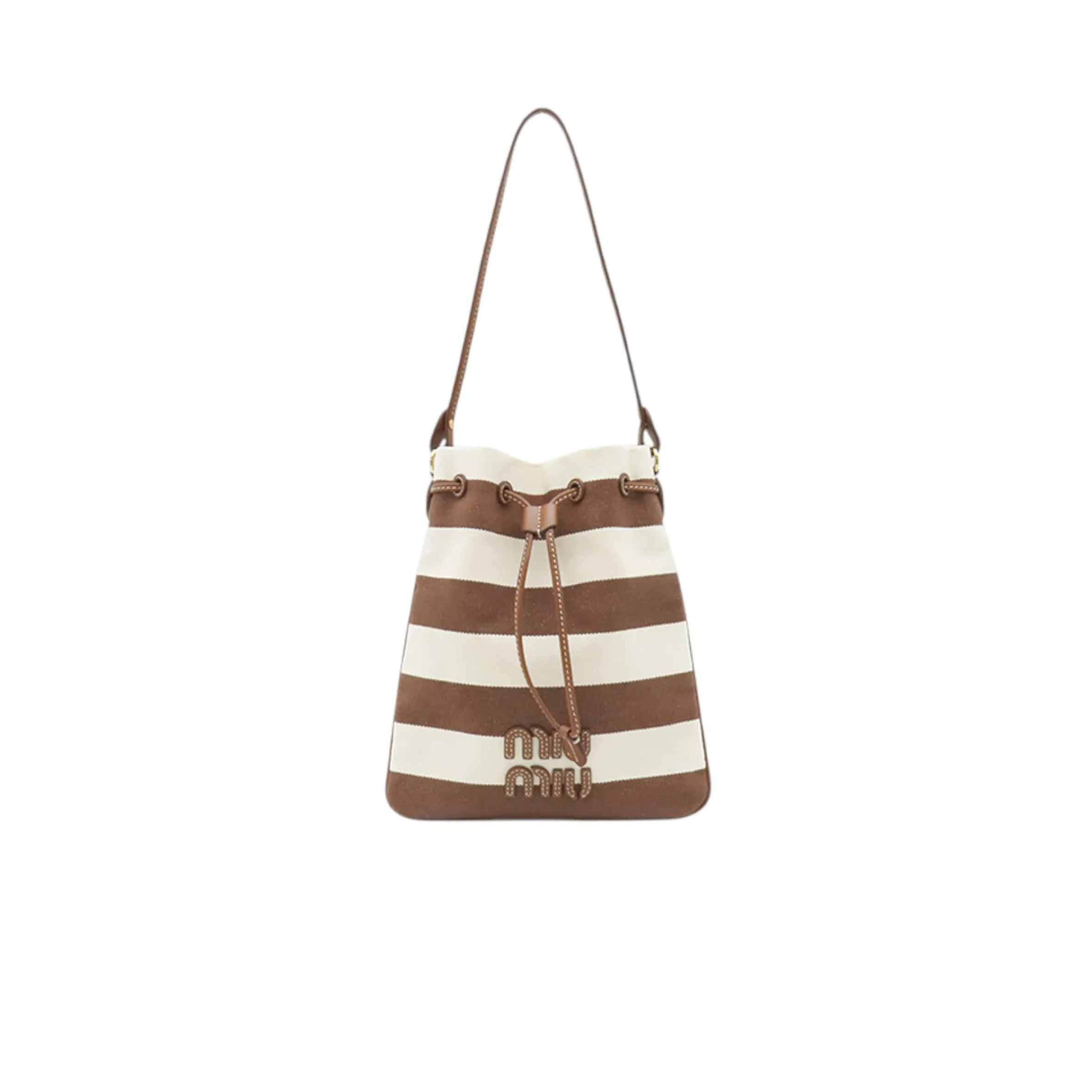 MIU MIU STRIPED CANVAS LOGO DRAWSTRING TOTE BAG 5ND016 (23*20cm)